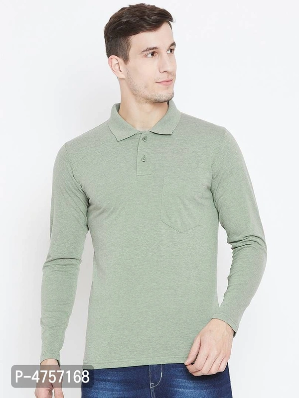 Men's Green Solid Cotton Polos - Green, L