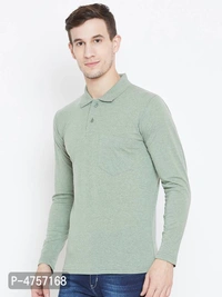 Men's Green Solid Cotton Polos - Green, L