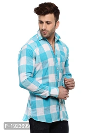 Hangup Turquoise Cotton Blend Checked Slim Fit Casual Shirt - Turquoise, Size: 44, Chest: 48.0 (inches)