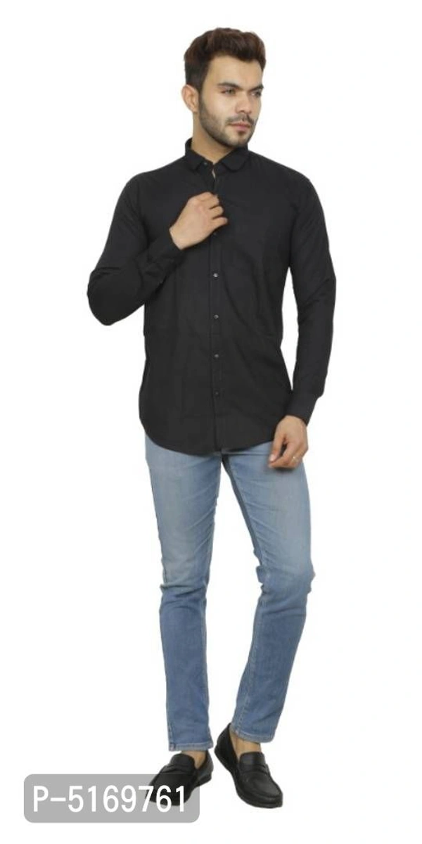 Trendy Stylish Cotton Long Sleeve Solid Formal Shirt - Black, M