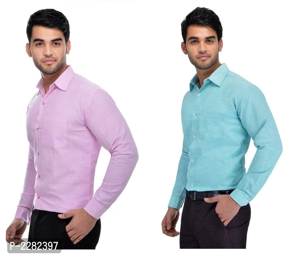Multicoloured Khadi Solid Long Sleeve Formal Shirt (Combo of 2) - Multicoloured, Size: 38, Chest: 42.0 (inches)