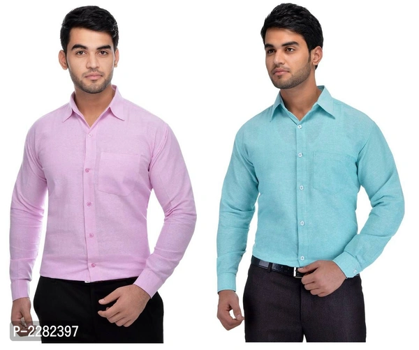 Multicoloured Khadi Solid Long Sleeve Formal Shirt (Combo of 2) - Size: 40, Chest: 44.0 (inches), Multicoloured