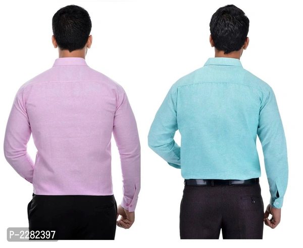 Multicoloured Khadi Solid Long Sleeve Formal Shirt (Combo of 2) - Size: 42, Chest: 46.0 (inches), Multicoloured