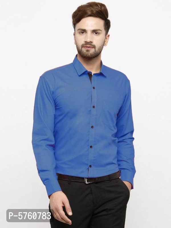 Cotton Long Sleeve Fully Stitched Formal Shirt for Men - Blue, M