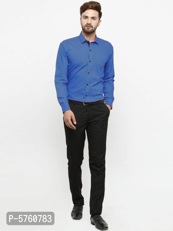 Cotton Long Sleeve Fully Stitched Formal Shirt for Men - Blue, M
