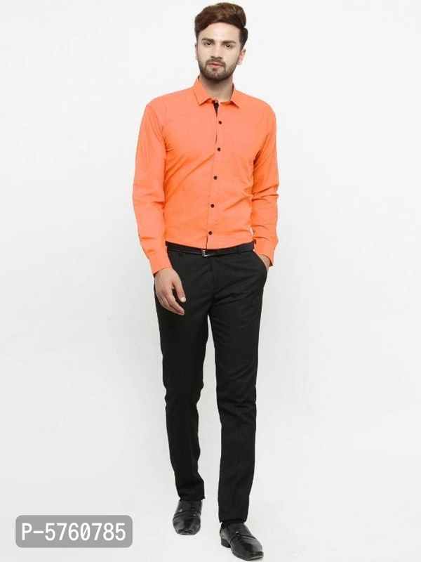 Cotton Long Sleeve Fully Stitched Formal Shirt for Men - Orange, M