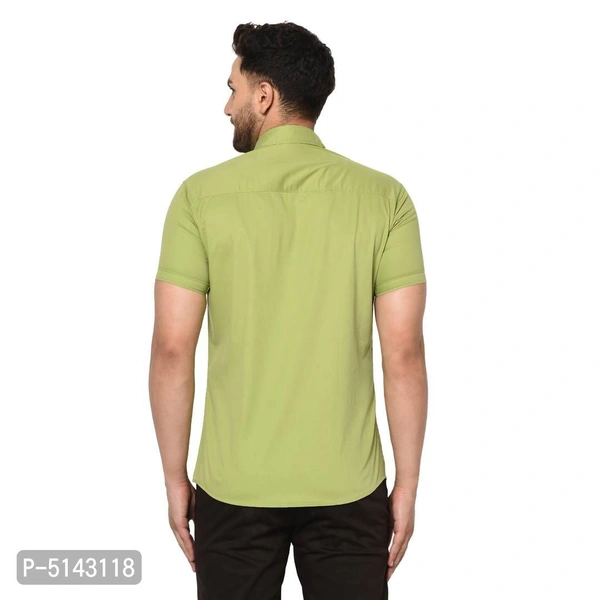 Stylish Cotton Green Solid Slim Fit Short Sleeves Shirt For Men - Green, M