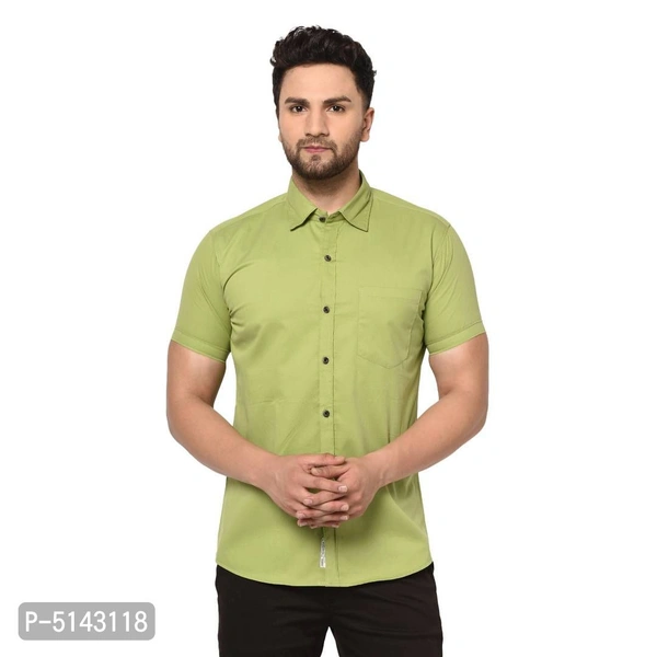 Stylish Cotton Green Solid Slim Fit Short Sleeves Shirt For Men - Green, 2XL