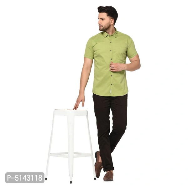Stylish Cotton Green Solid Slim Fit Short Sleeves Shirt For Men - Green, 2XL