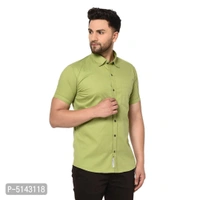 Stylish Cotton Green Solid Slim Fit Short Sleeves Shirt For Men - Green, 2XL