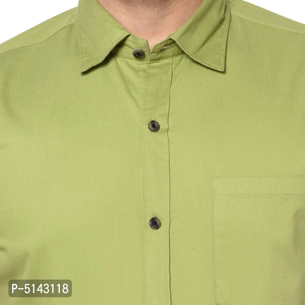Stylish Cotton Green Solid Slim Fit Short Sleeves Shirt For Men - Green, 2XL