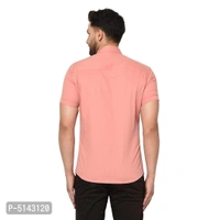 Stylish Cotton Peach Solid Slim Fit Short Sleeves Shirt For Men - Peach, M