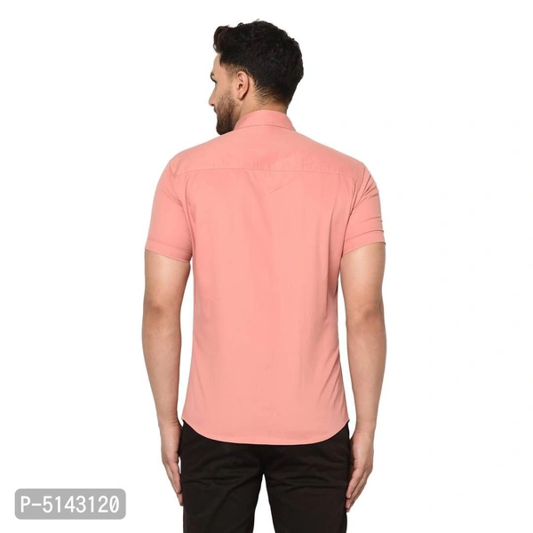 Stylish Cotton Peach Solid Slim Fit Short Sleeves Shirt For Men - Peach, M