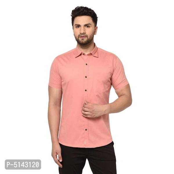 Stylish Cotton Peach Solid Slim Fit Short Sleeves Shirt For Men - 2XL, Peach
