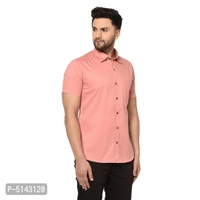 Stylish Cotton Peach Solid Slim Fit Short Sleeves Shirt For Men - Peach, 3XL