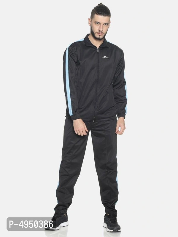 Stunning Black Polyester Self Pattern Track Suit For Men - Black, L