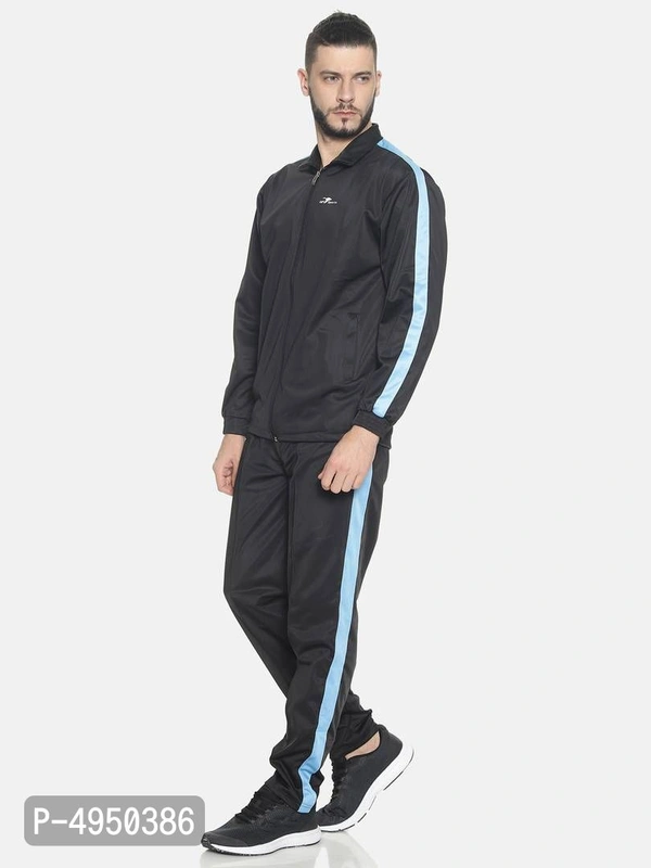 Stunning Black Polyester Self Pattern Track Suit For Men - Black, L