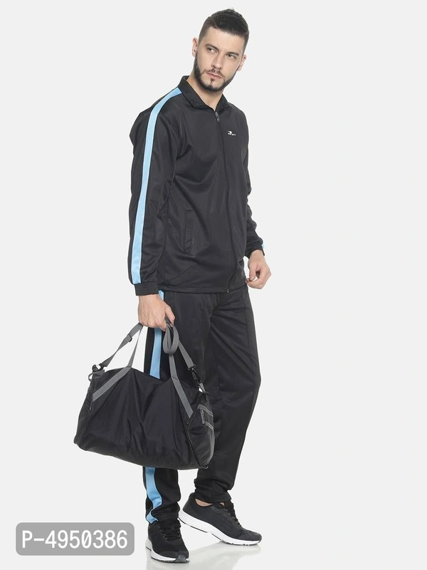 Stunning Black Polyester Self Pattern Track Suit For Men - Black, L
