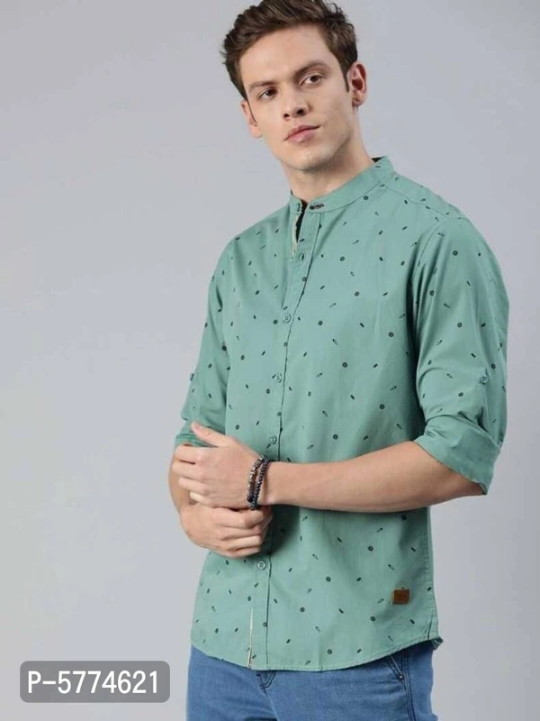 New Polycotton Digital Print Shirt Unstitched Fabric For Men's - Green, FABRIC LENGTH: 2.25 (in Meters) 