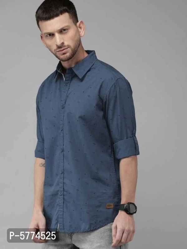 New Polycotton Digital Print Shirt Unstitched Fabric For Men's - Navy Blue, Fabric Length: 2.25 (in Meters)