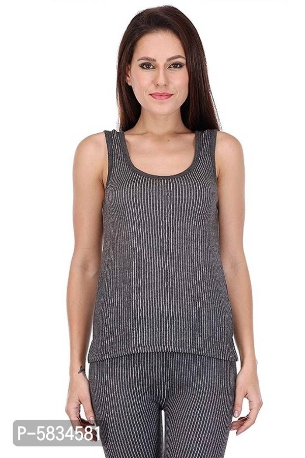 Lavennder Premium Quilted Thermal Full Sleeve Thermal Set with Thermal Top and Pyjama | Charcoal with Stripes - S