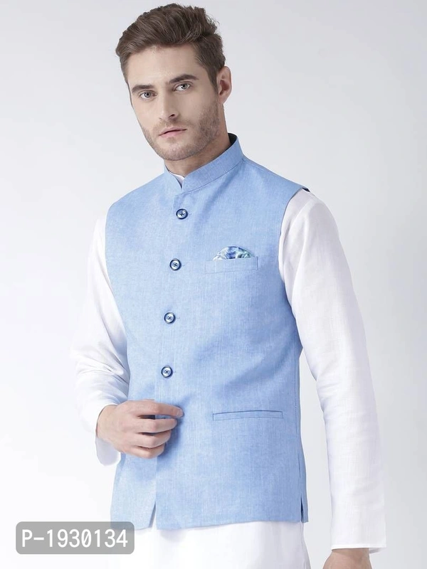 Blue Blended Solid Nehru Jackets - 44, Blue