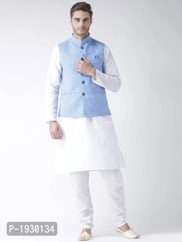 Blue Blended Solid Nehru Jackets - 44, Blue