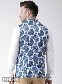 Elite White Polyester Viscose Printed Ethnic Waistcoat For Men - 44, White