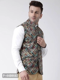 Elite Multicoloured Polyester Viscose Printed Ethnic Waistcoat For Men - Multicoloured, 38