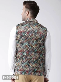 Elite Multicoloured Polyester Viscose Printed Ethnic Waistcoat For Men - Multicoloured, 38