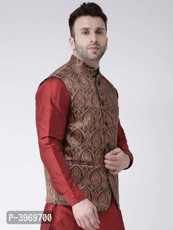 Blend Printed Ethnic Jacket For Men - 40, Brown