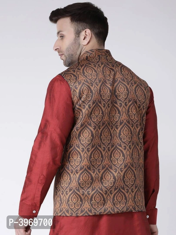 Blend Printed Ethnic Jacket For Men - 40, Brown