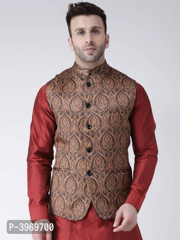 Blend Printed Ethnic Jacket For Men - 40, Brown