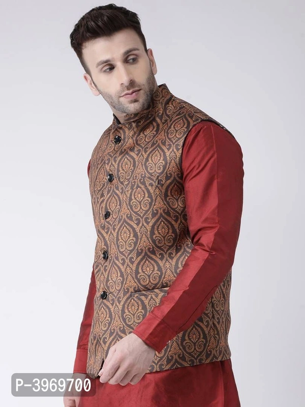 Blend Printed Ethnic Jacket For Men - 40, Brown