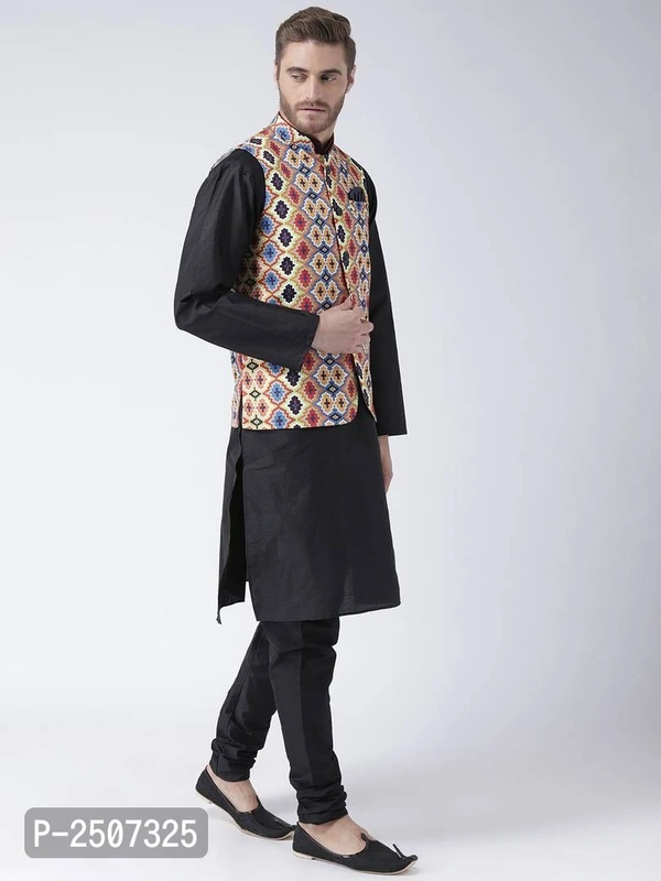 Men Multicoloured Printed Nehru Jacket With Pocket Square - 40, Multicoloured