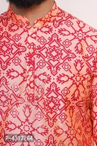 Cotton Blend Short Hand Printed Kurta For Men - Multicoloured, 36