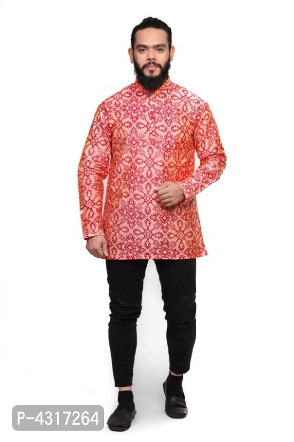 Cotton Blend Short Hand Printed Kurta For Men - Multicoloured, 42