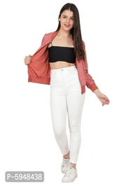 Women Full Sleeve Polyester Printed Bomber Jacket - Red, XL