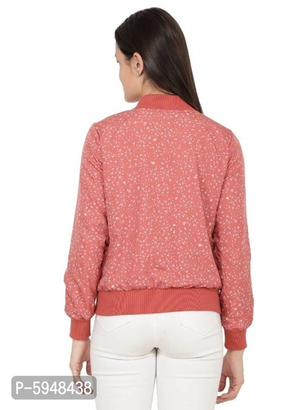 Women Full Sleeve Polyester Printed Bomber Jacket - Red, XL
