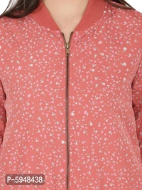 Women Full Sleeve Polyester Printed Bomber Jacket - Red, XL
