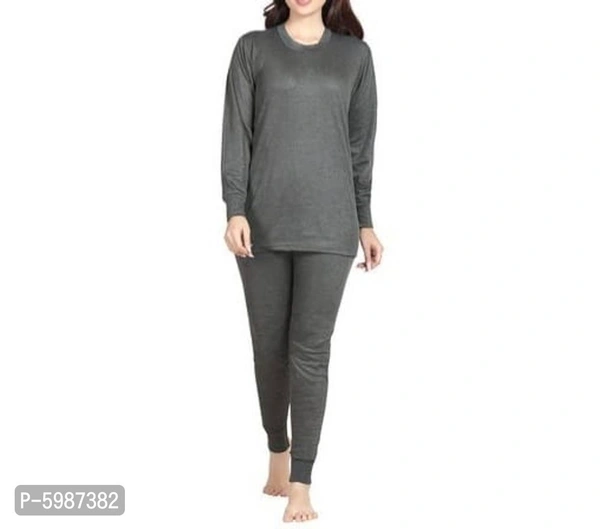 Winter Wear Cotton Blend Solid Thermal Lounge Set ( Pack Of 2 ) - Grey, M-34/34