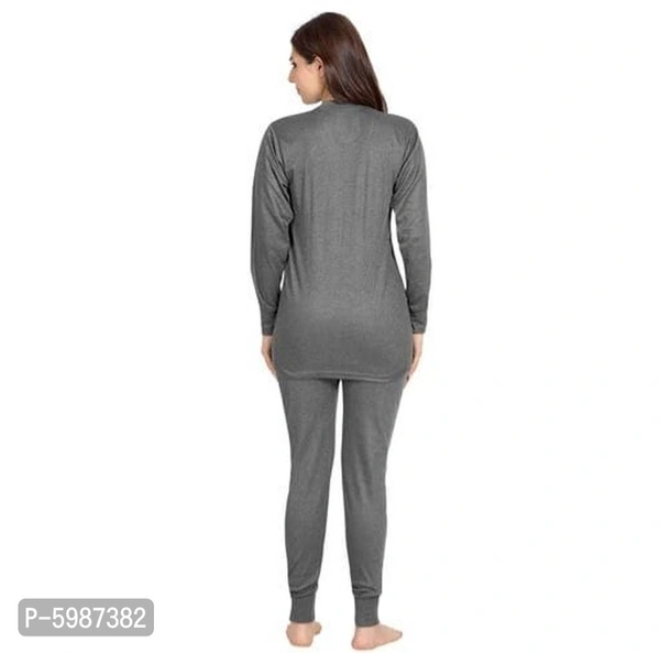 Winter Wear Cotton Blend Solid Thermal Lounge Set ( Pack Of 2 ) - Grey, M-34/34