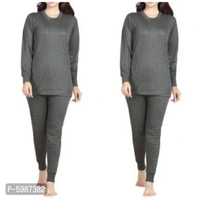 Winter Wear Cotton Blend Solid Thermal Lounge Set ( Pack Of 2 ) - Grey, M-34/34