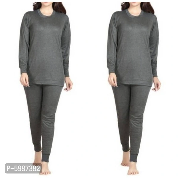 Winter Wear Cotton Blend Solid Thermal Lounge Set ( Pack Of 2 ) - Grey, M-34/34