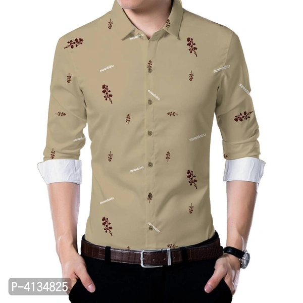 Brown Poly Blend Unstitched Shirt Piece - Brown, XL