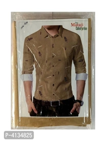 Brown Poly Blend Unstitched Shirt Piece - Brown, XL