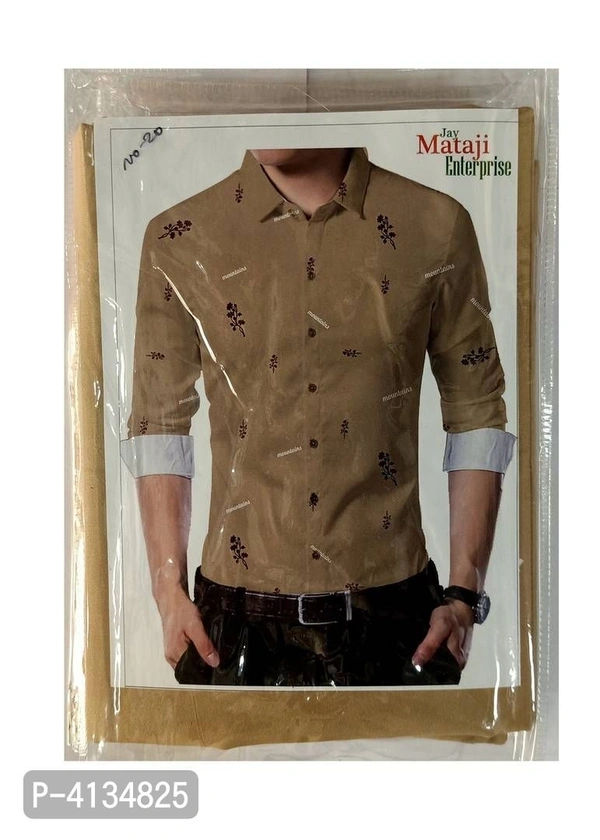 Brown Poly Blend Unstitched Shirt Piece - Brown, XL