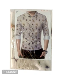 White Poly Blend Unstitched Shirt Piece - White, L