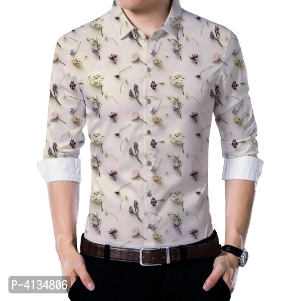 White Poly Blend Unstitched Shirt Piece - White, L