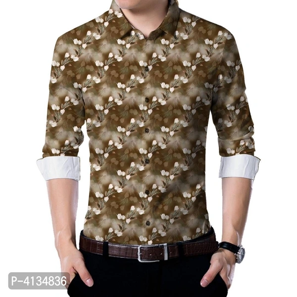 Brown Poly Blend Unstitched Shirt Piece - Brown, XL